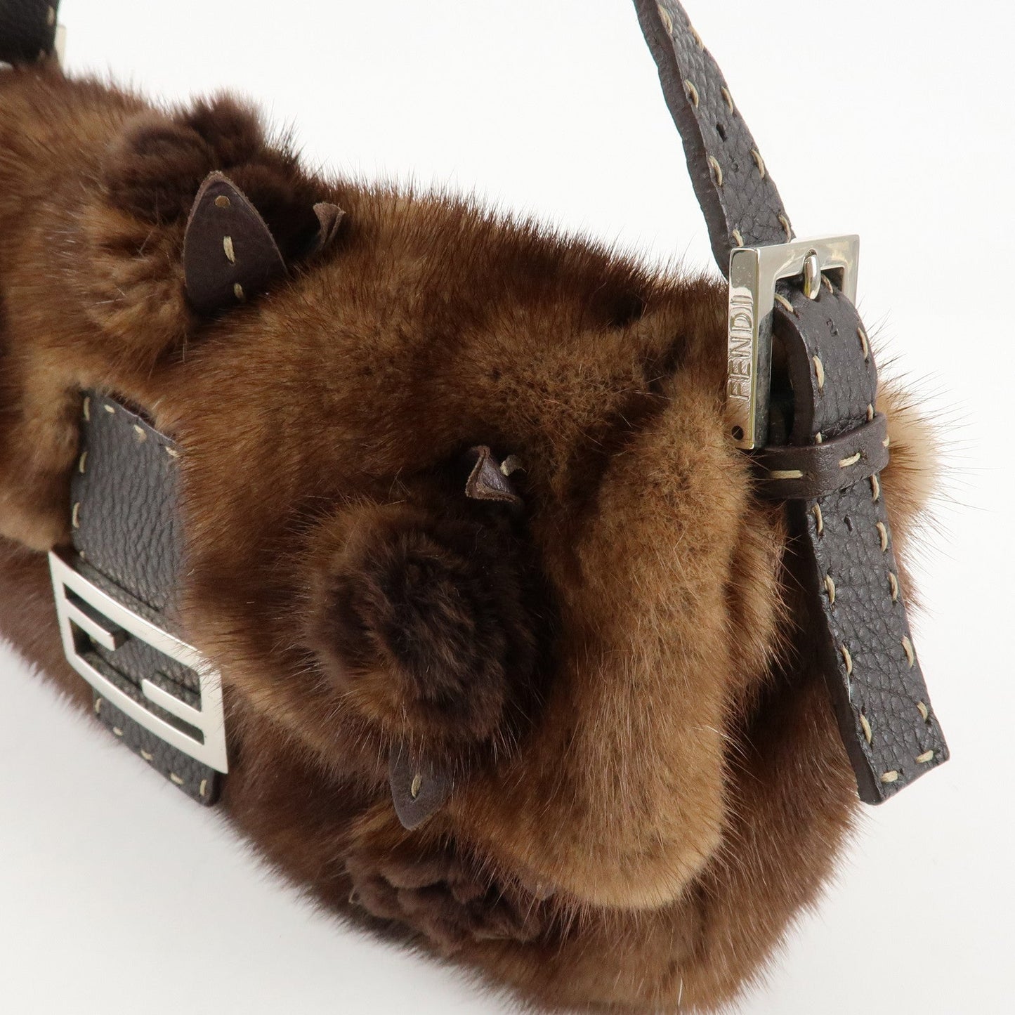 FENDI Mamma Baguette Selleria Mink Leather Shoulder Bag 8BR101  d