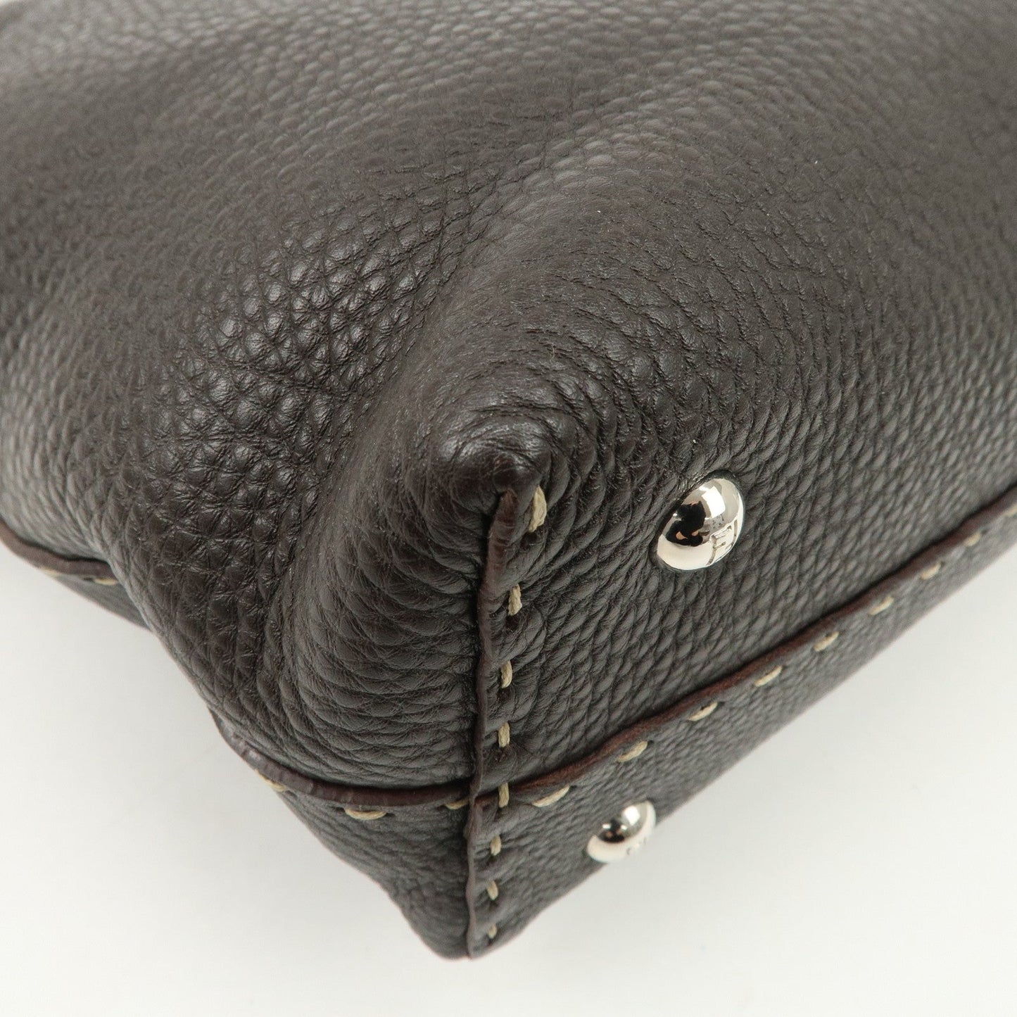FENDI Selleria Leather Tote Bag Shoulder Bag Dark Brown 8BH101  d