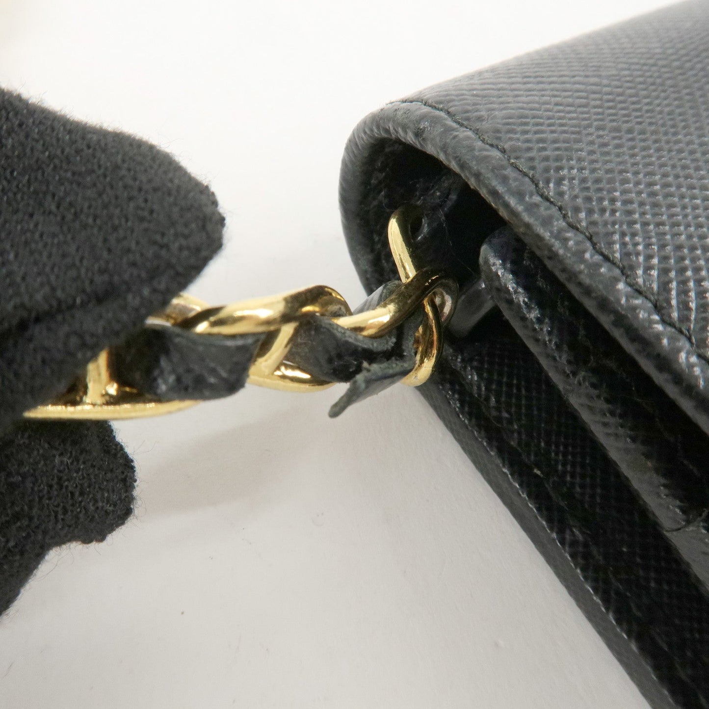 PRADA Saffiano Leather Chain Wallet Purse Black 1MT290  d