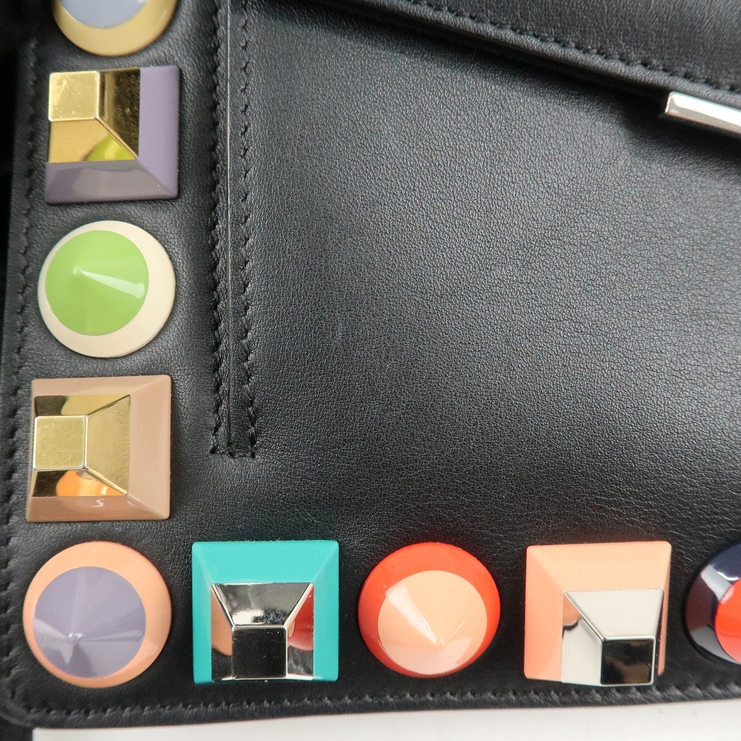 FENDI Leather Toujours Multi-Studs Shoulder Bag Black 8M0369  d