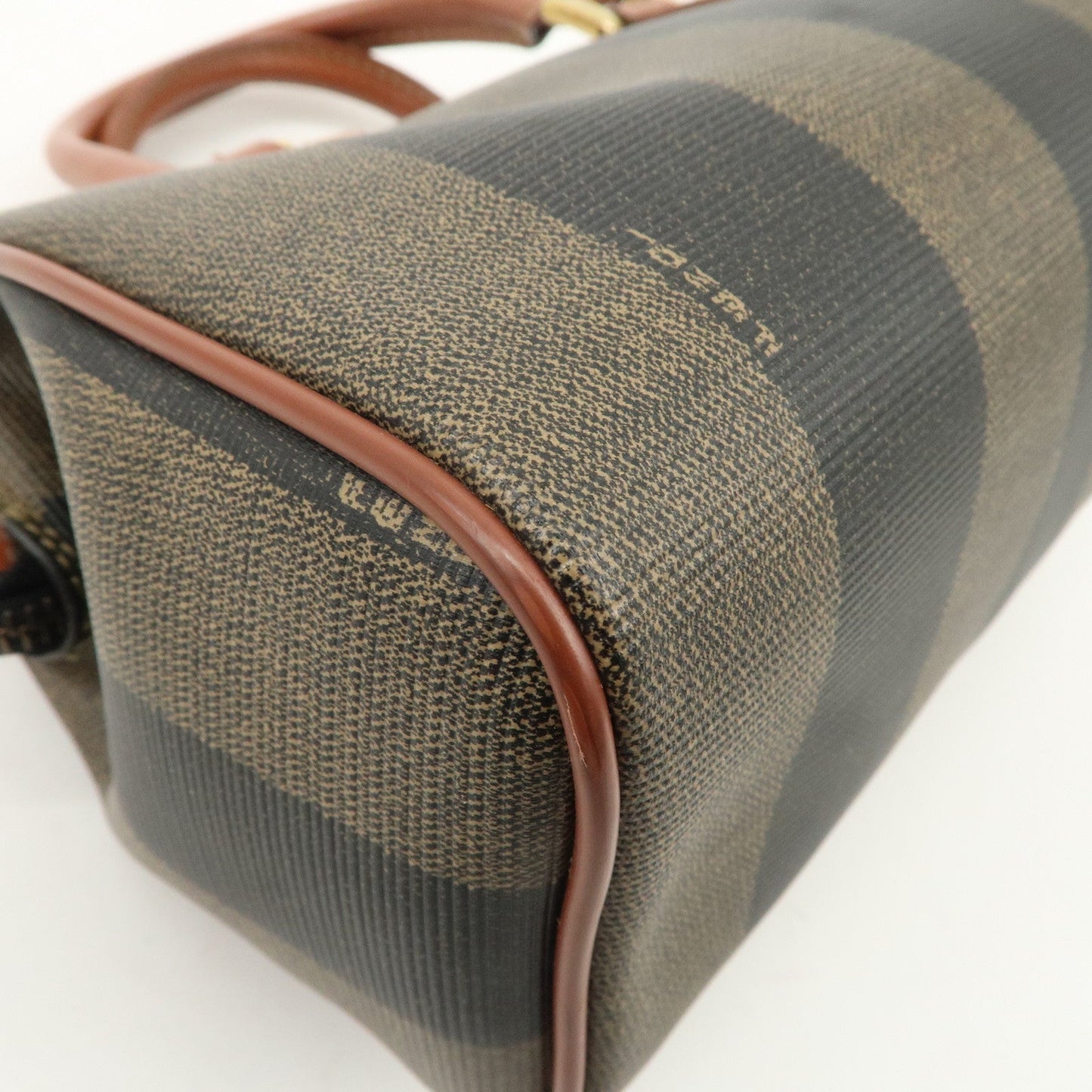 FENDI Pequin PVC Leather 2Way Mini Boston Bag Brown Black  d