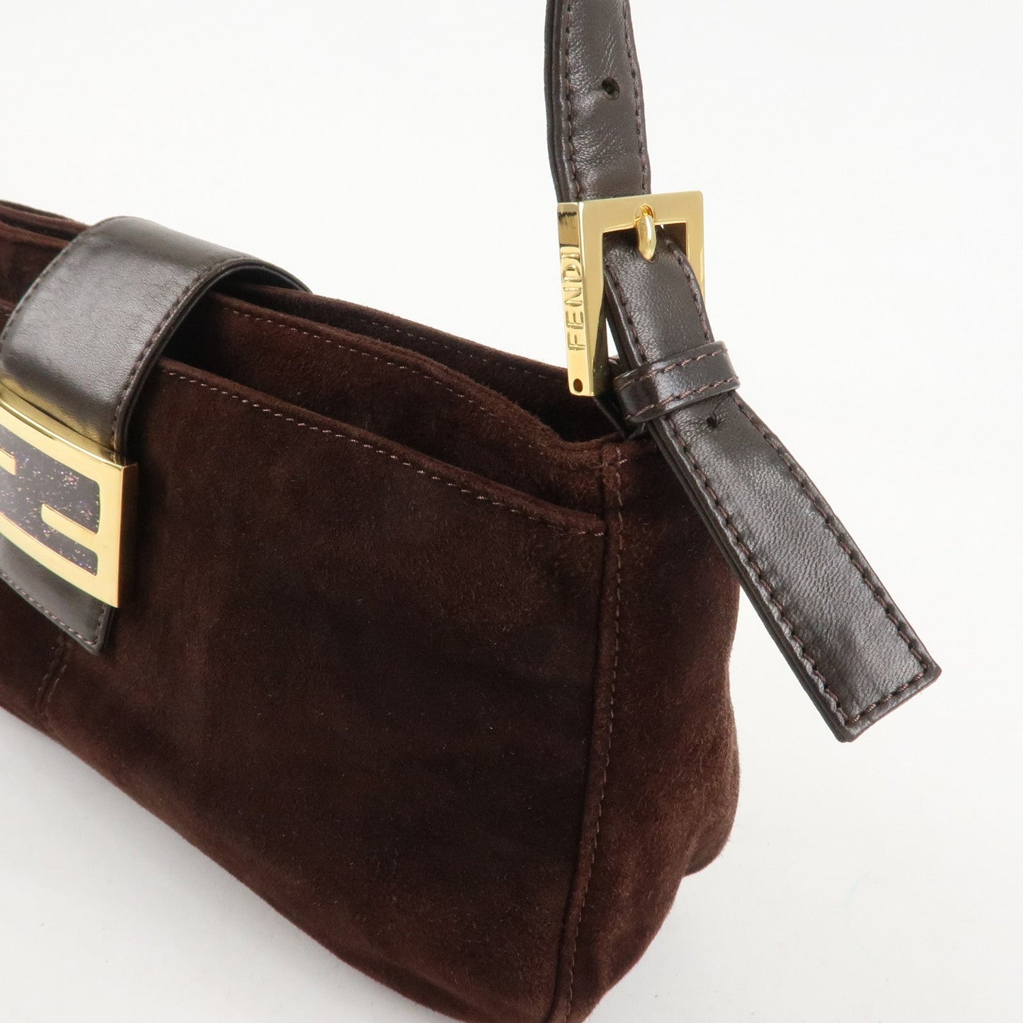 FENDI Suede Leather Shoulder Bag Dark Brown 26722  d