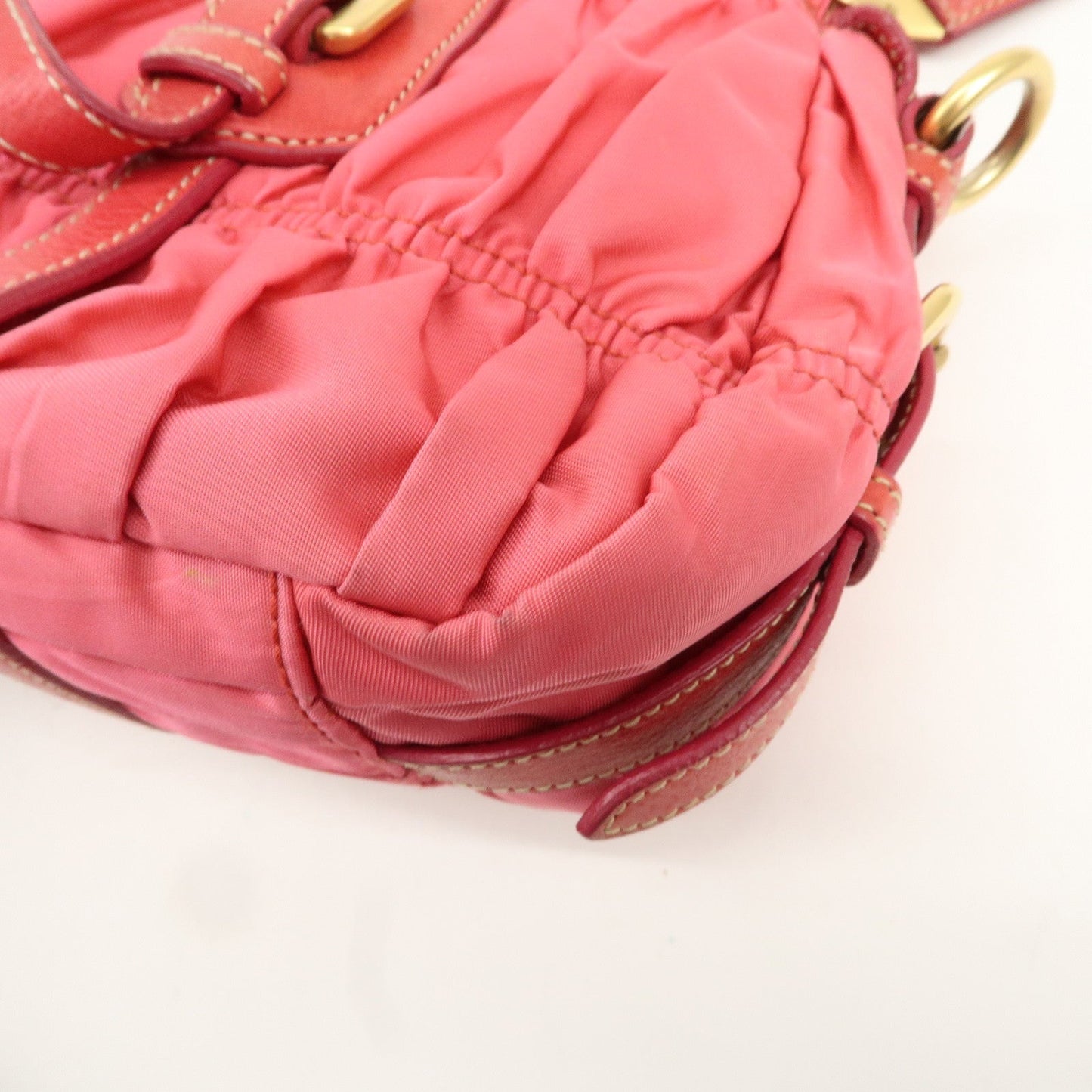 PRADA Nylon Leather 2Way Bag Shoulder Bag Hand Bag Gathered BN1388  d