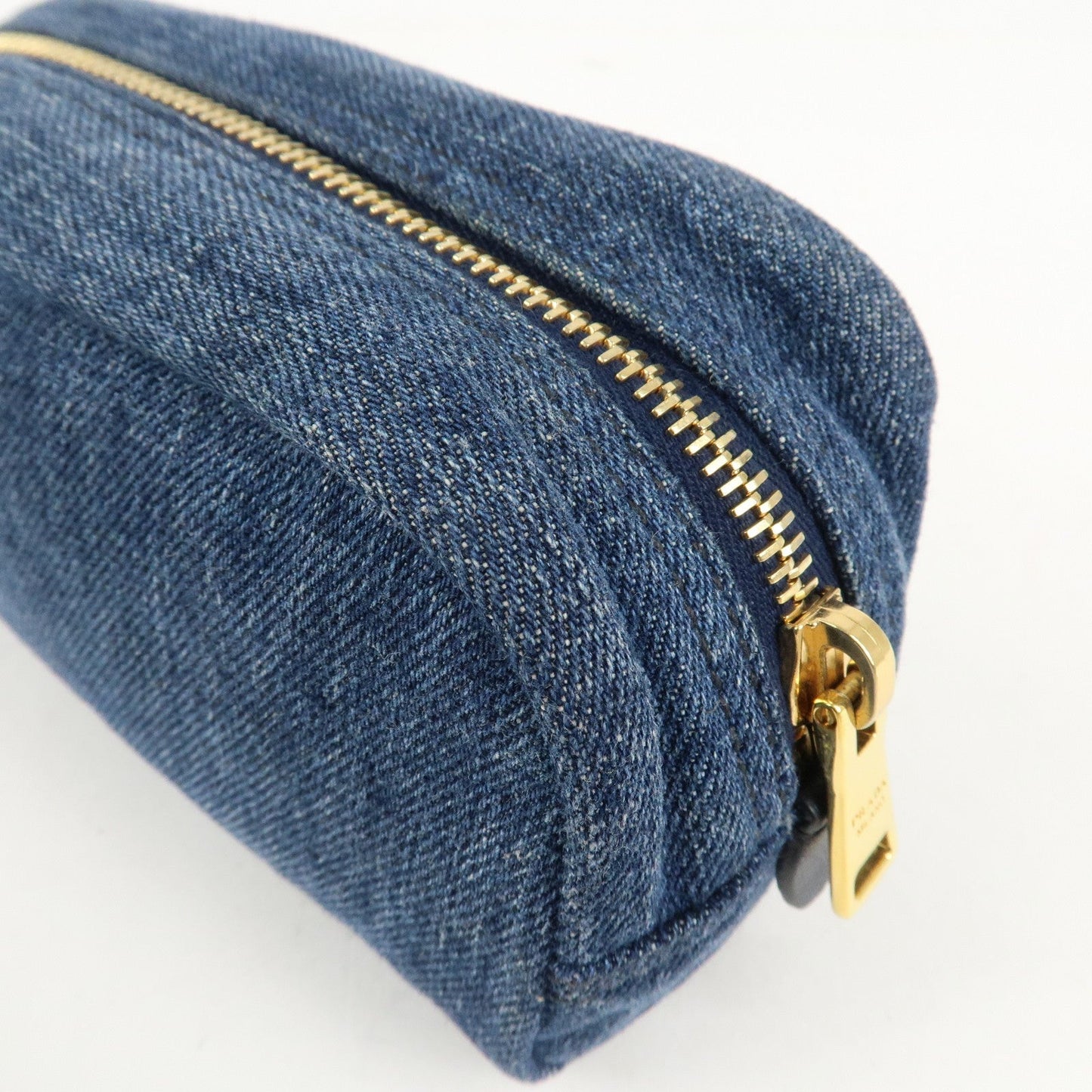 PRADA Triangle Logo Denim Pouch Cosmetic Pouch Blue  d