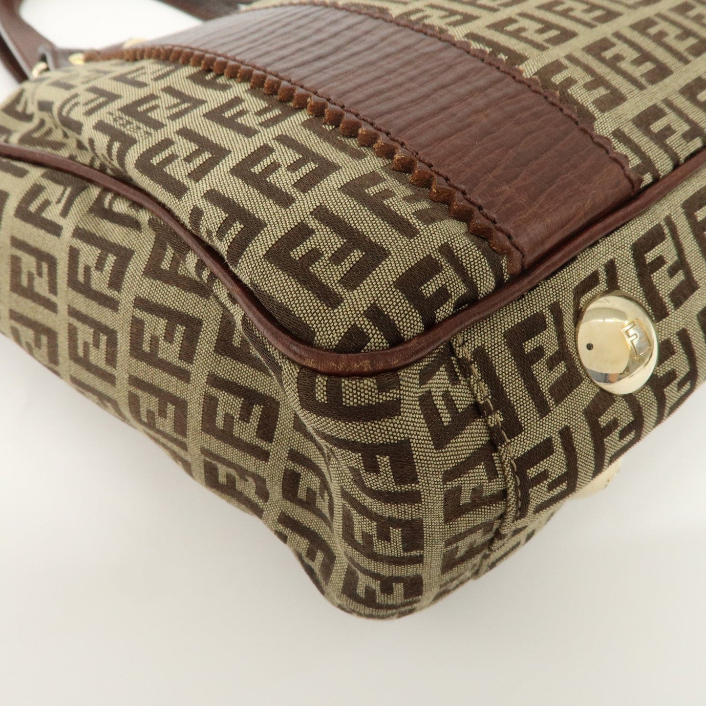 FENDI Zucchino Canvas Leather Tote Bag Khaki Brown 8BH161  d