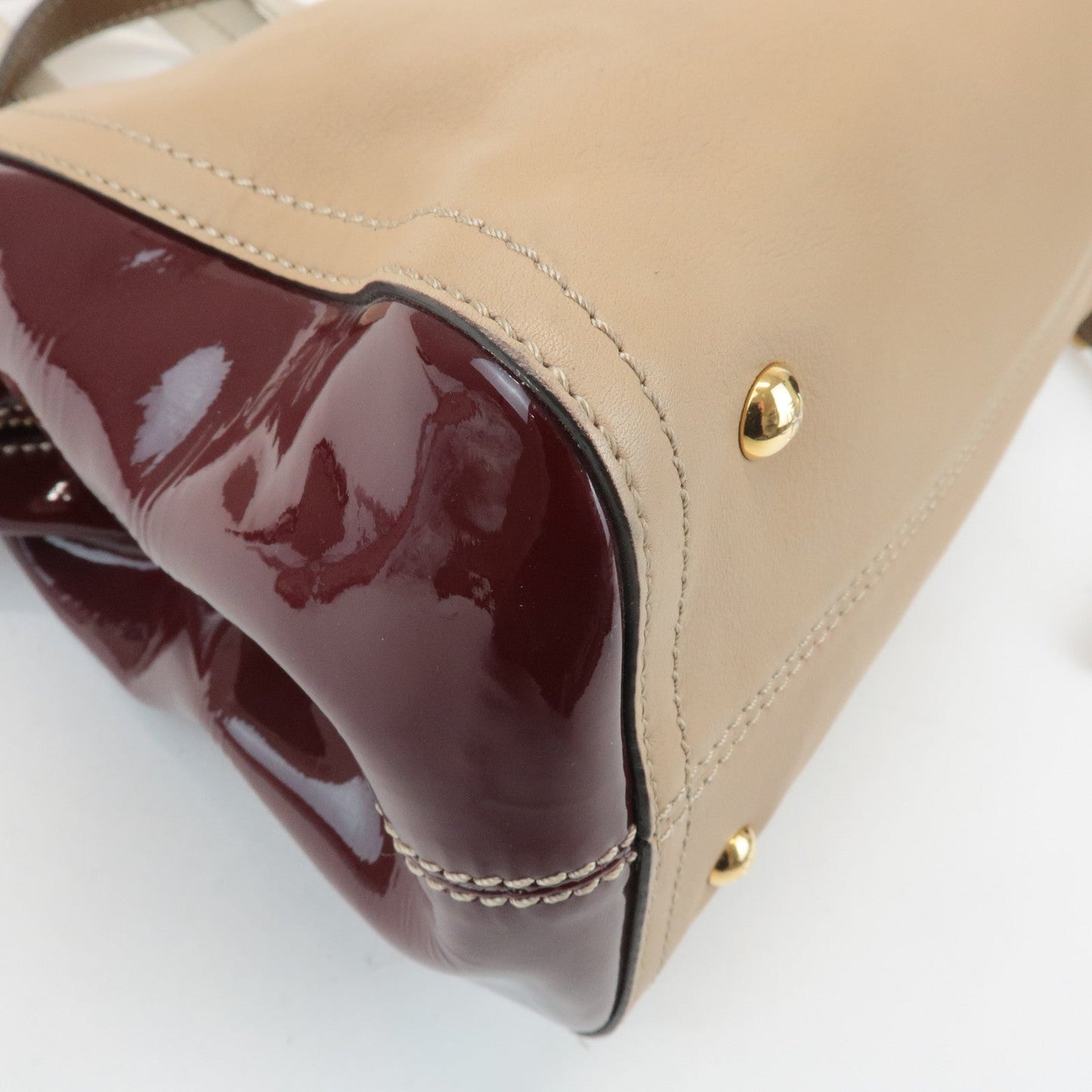 FENDI Chameleon Leather 2WAY Bag Hand Bag Beige Bordeaux 8BL114  d