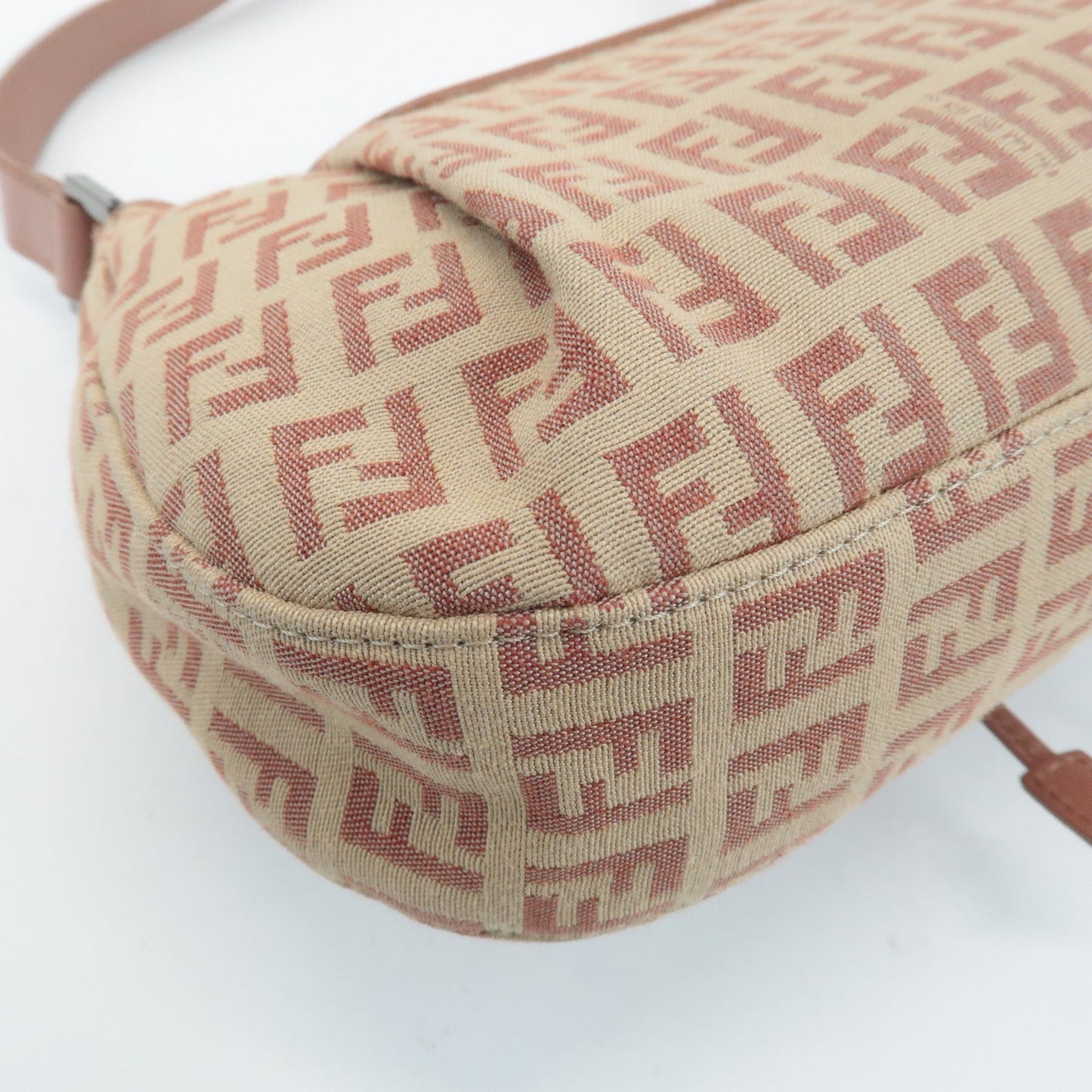 FENDI Zucchino Canvas Leather Shoulder Bag Beige Pink 8BR282  d