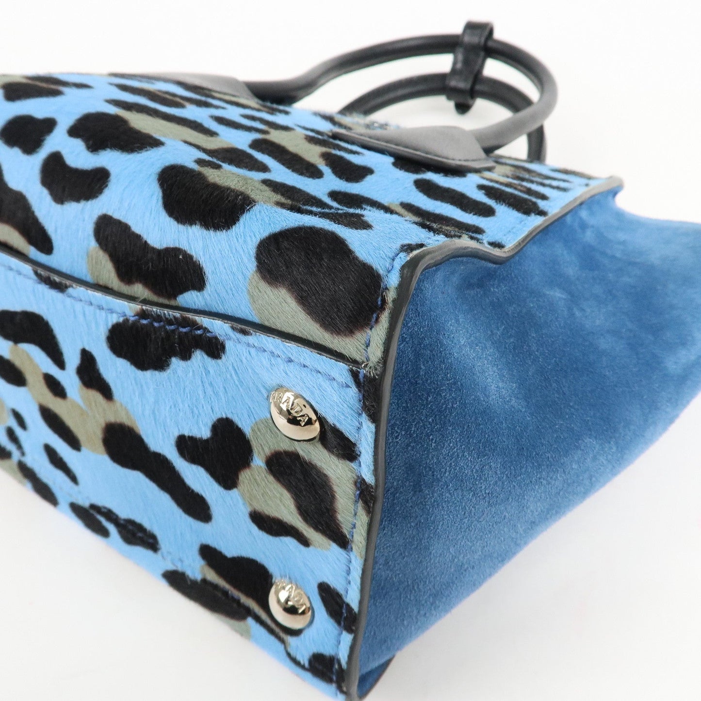 PRADA Unborn Calf Suede Leather 2Way Hand Bag Blue Black 1BA025  d