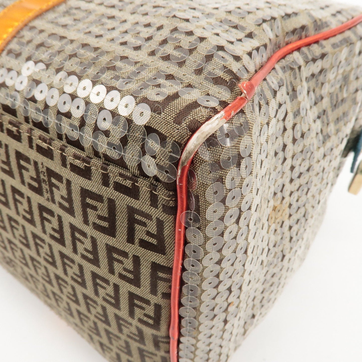 FENDI Zucchino Canvas Leather Beaded Boston Bag 8BL099  d