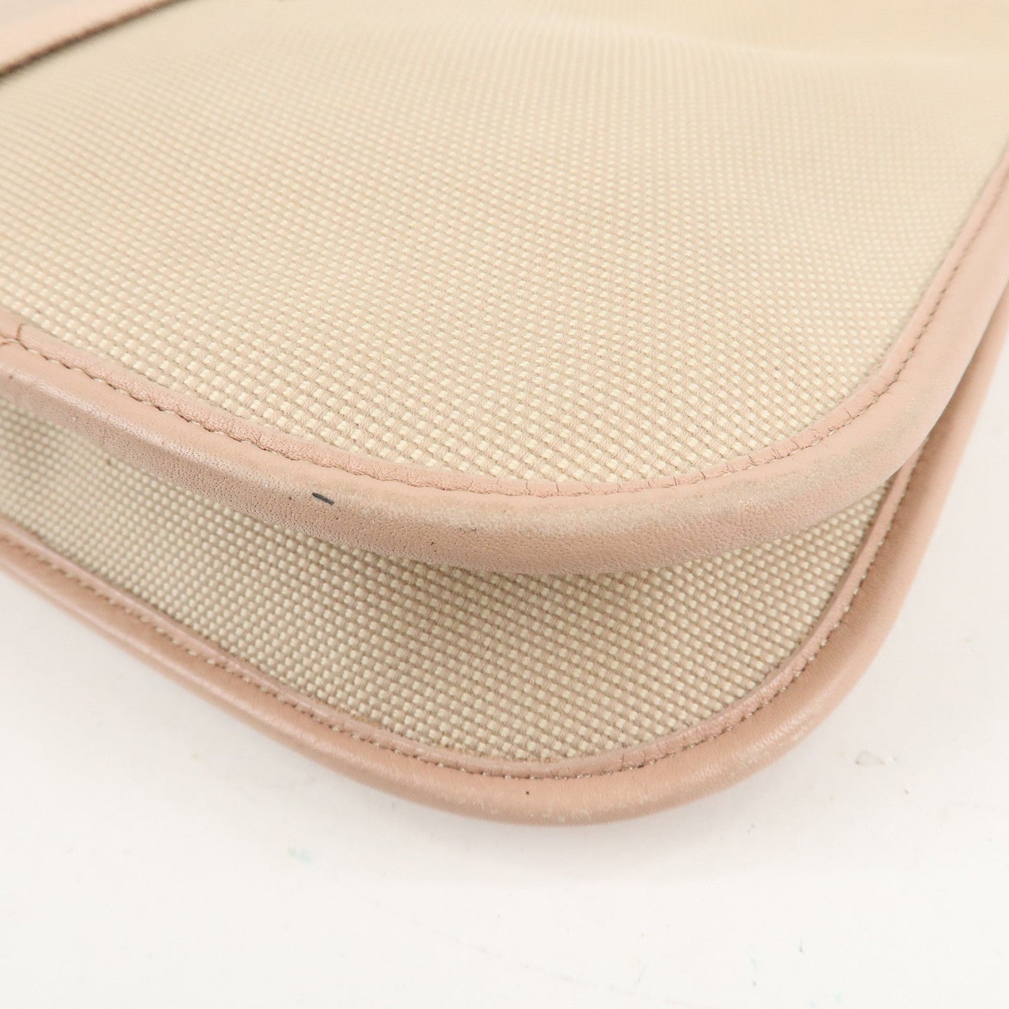 FENDI Logo Canvas Leather Shoulder Bag Beige Pink 8BT084  d