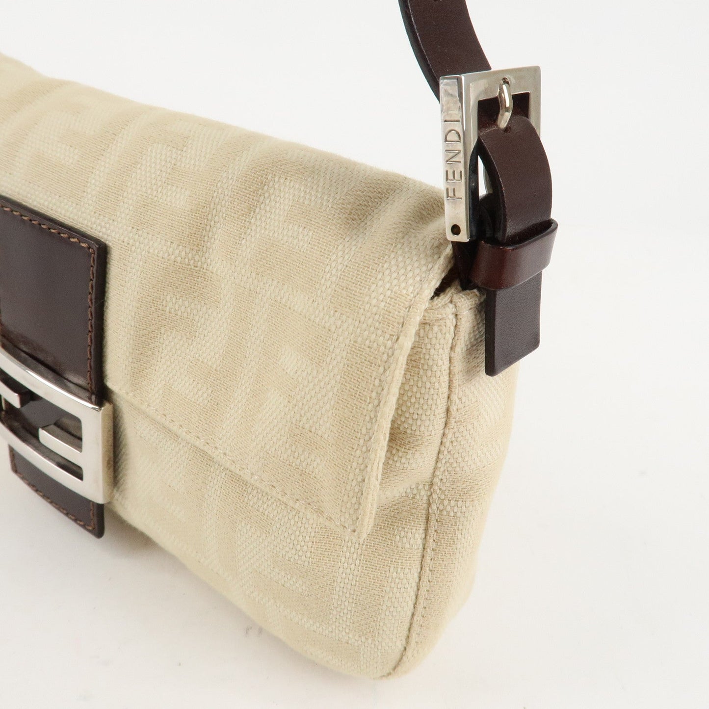 FENDI Mamma Baguette Zucca Canvas Leather Shoulder Bag Beige 26424  d