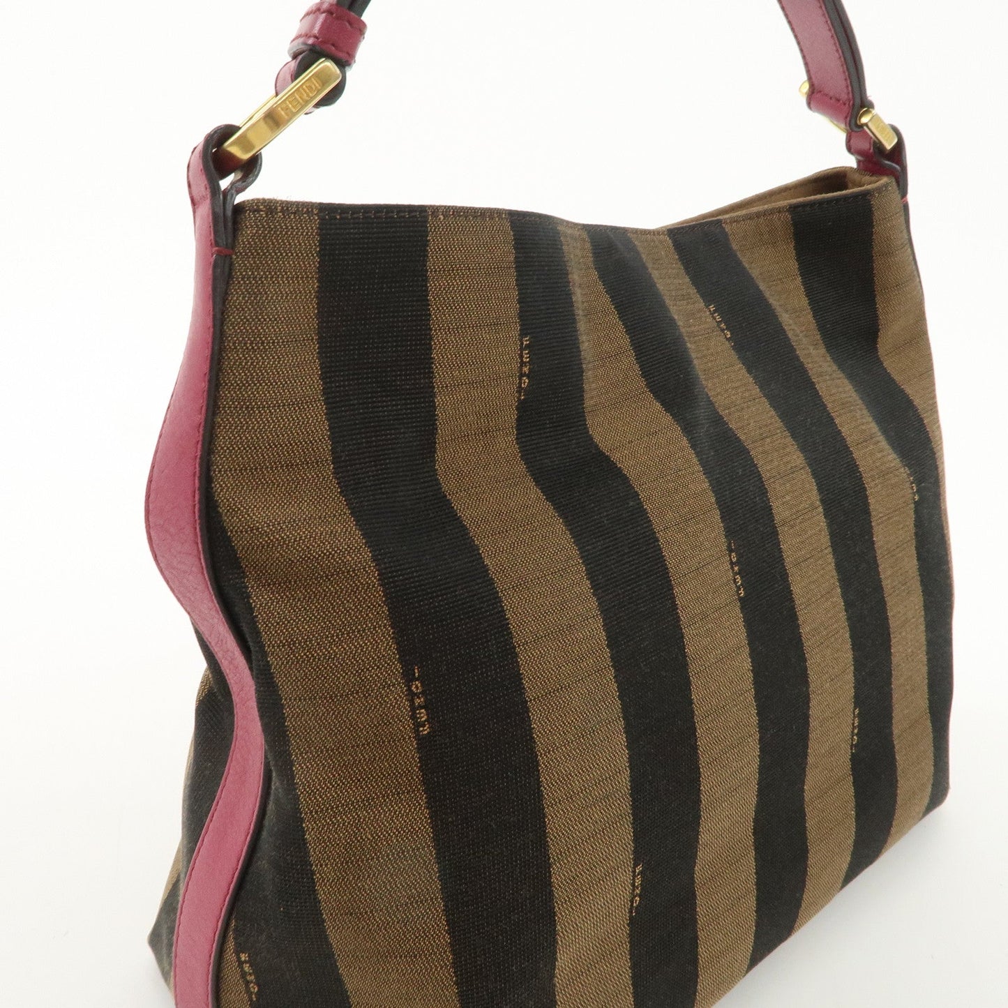 FENDI Pequin Canvas Leather Shoulder Bag Black Brown Pink 8BR669  d