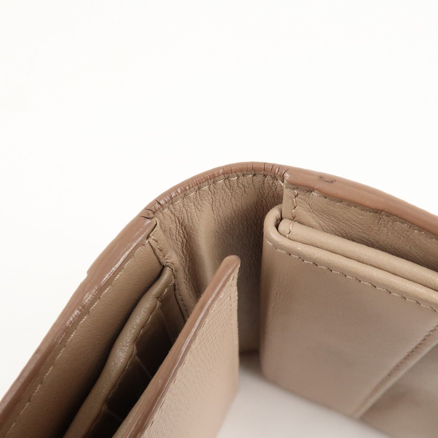 PRADA Saffiano Leather Trifold Compact Wallet Beige 1MH176  d