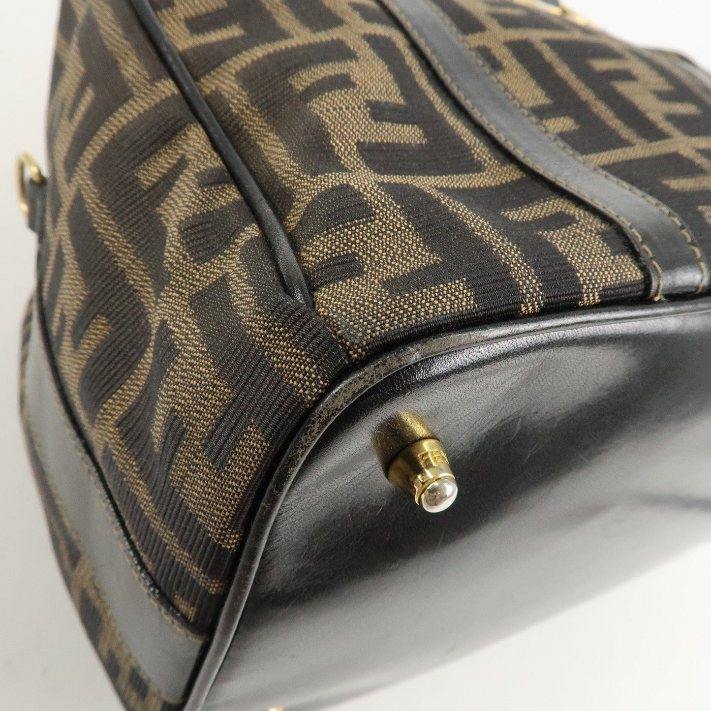 FENDI Zucca Canvas Leather Boston Bag Hand Bag Brown Black  d