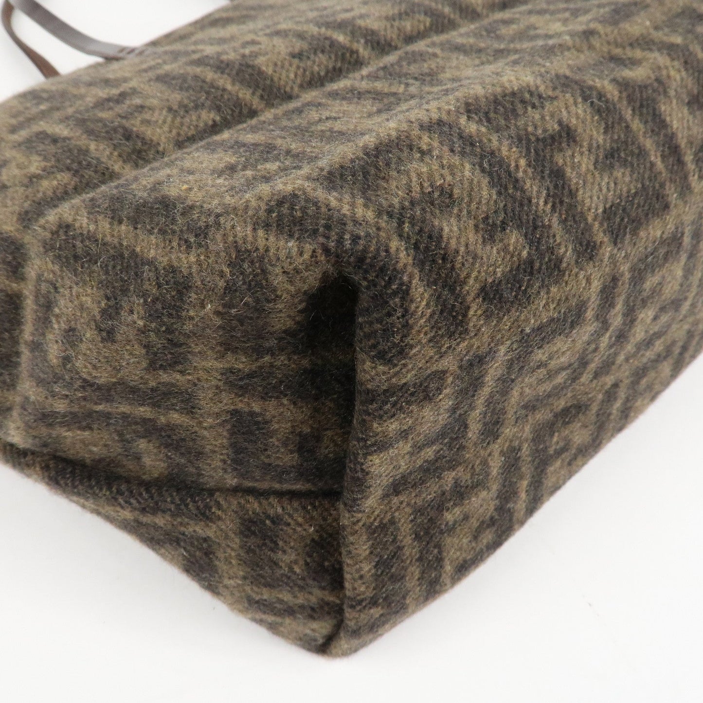 FENDI Zucca Wool Leather Tote Bag Khaki Black Dark Brown  d