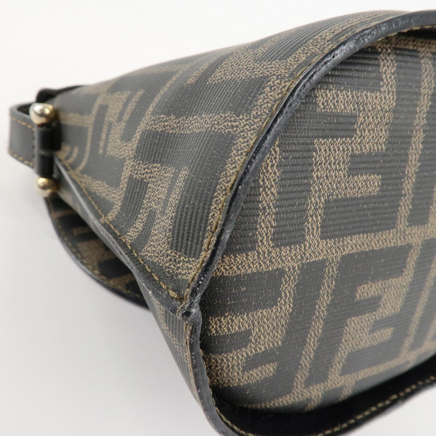 FENDI Zucca Logo Print PVC Leather Shoulder Bag Black Brown  d