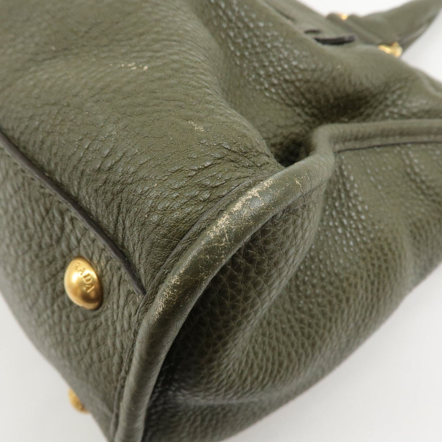 PRADA Leather 2Way Bag Hand Bag Shoulder Bag Khaki BL0805  d