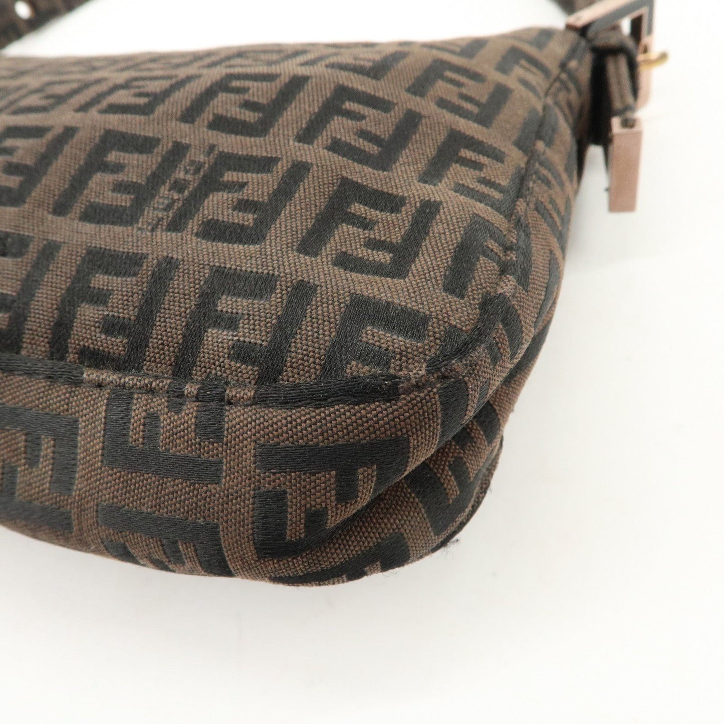 FENDI Mamma Baguette Canvas Shoulder Bag Brown Black 26424  d