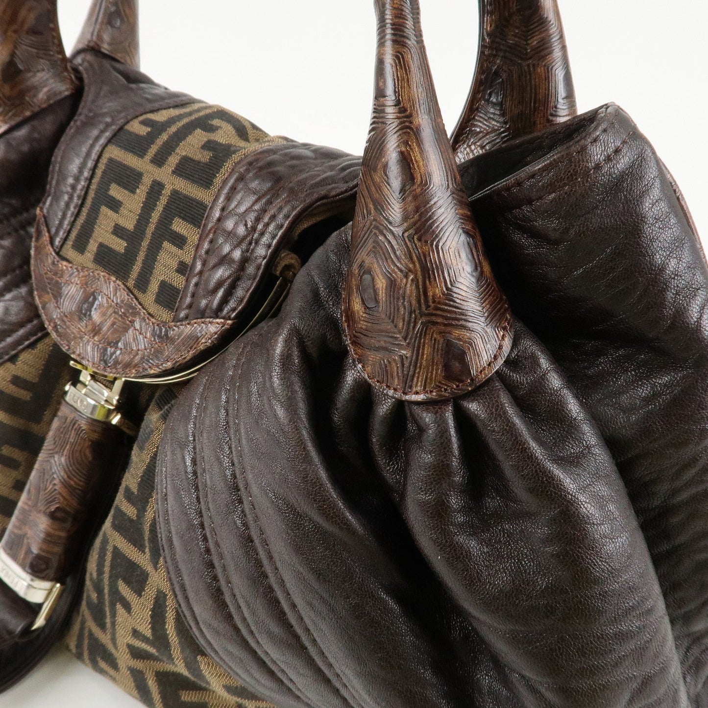 FENDI Zucca Canvas Leather Spy Bag Brown Black 8BR511  d