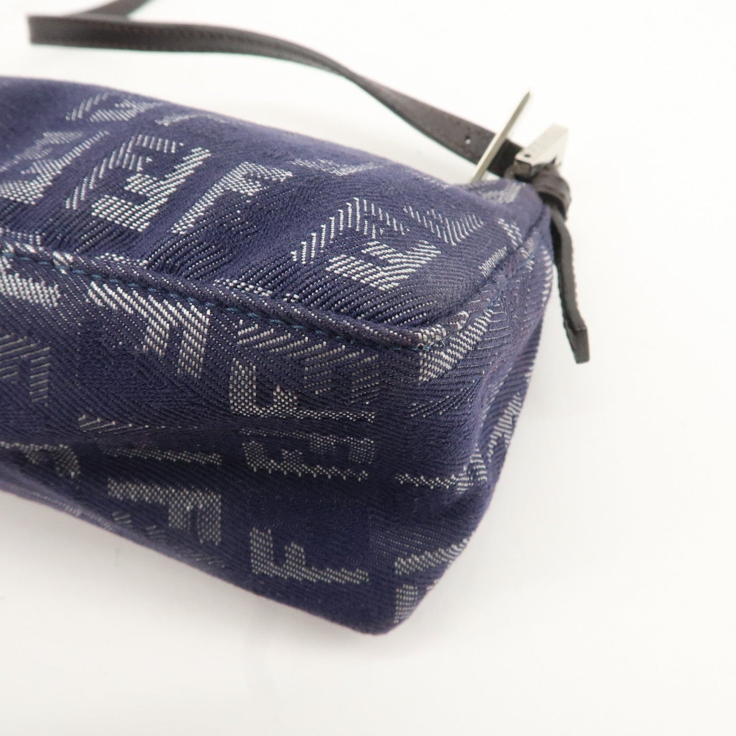 FENDI Zucchino Canvas Leather Shoulder Bag Pouch Navy 8BR249  d