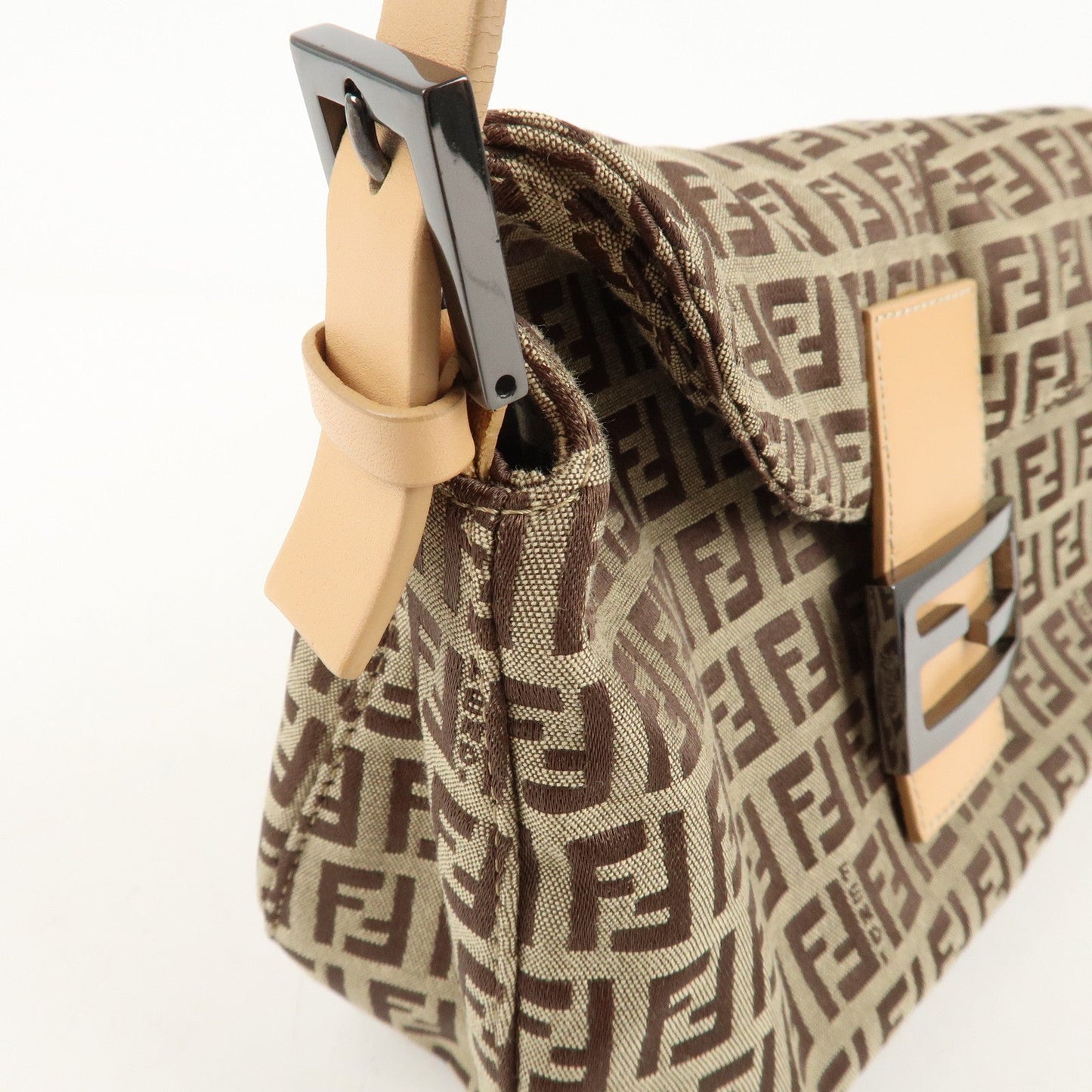 FENDI Zucchino Canvas Leather Shoulder Bag Beige 8BR003  d