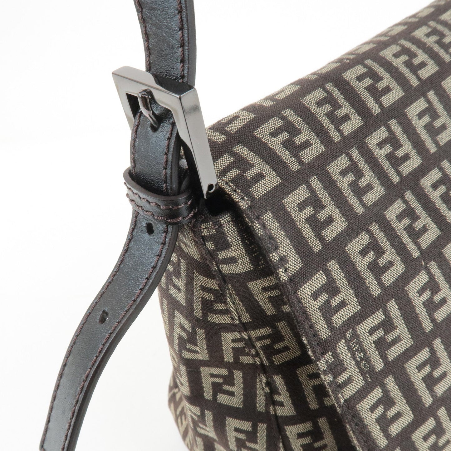 FENDI Mamma Baguette Zucchino Canvas Leather Shoulder Bag 8BR001  d