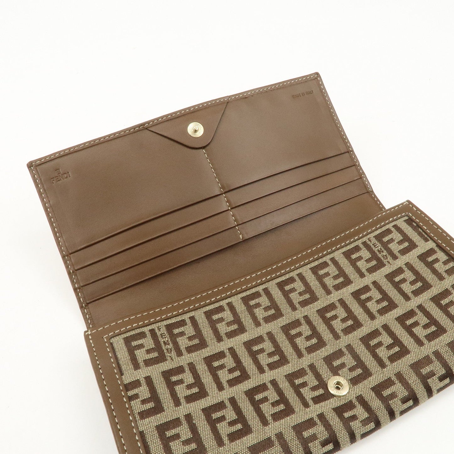 FENDI Zucchino Canvas Leather Long Wallet Brown 8M0000  d