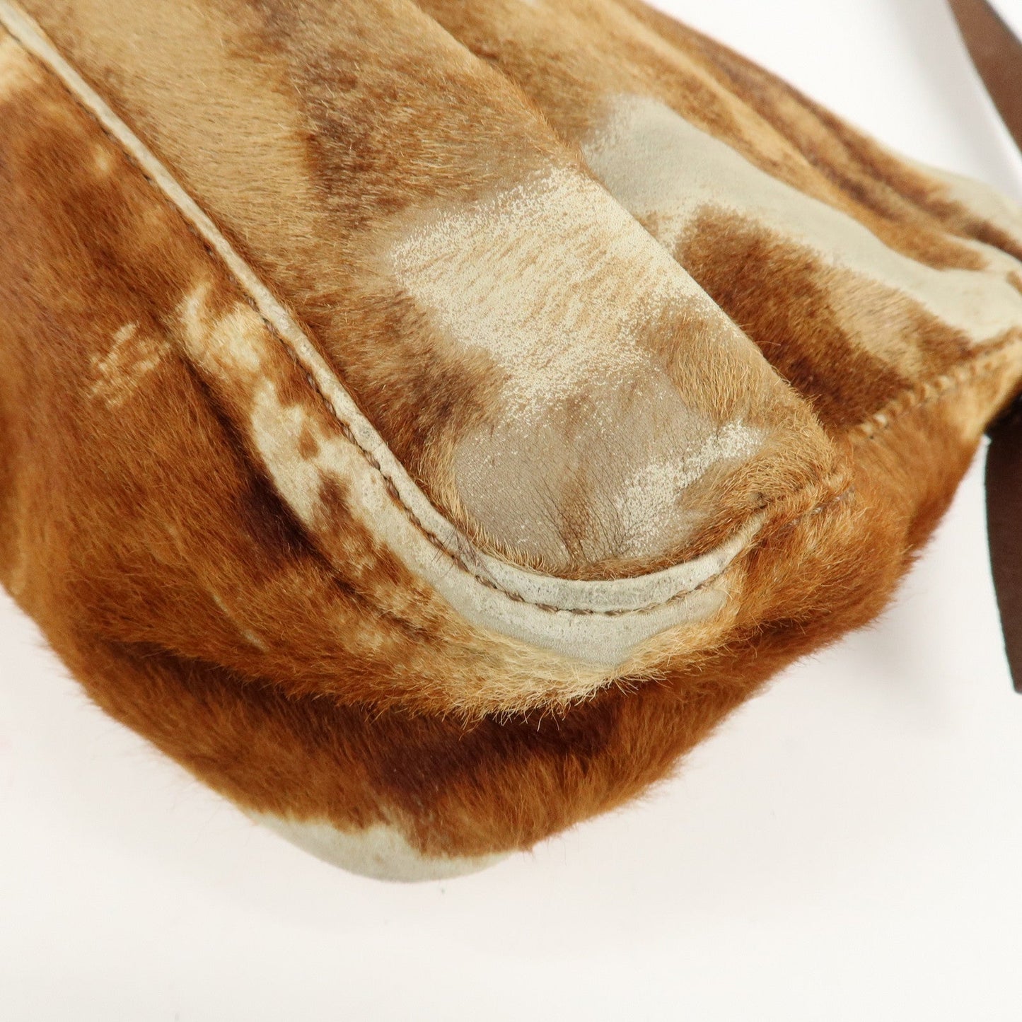 FENDI Unborn Calf Leather Shoulder Bag Brown Beige 26566  d
