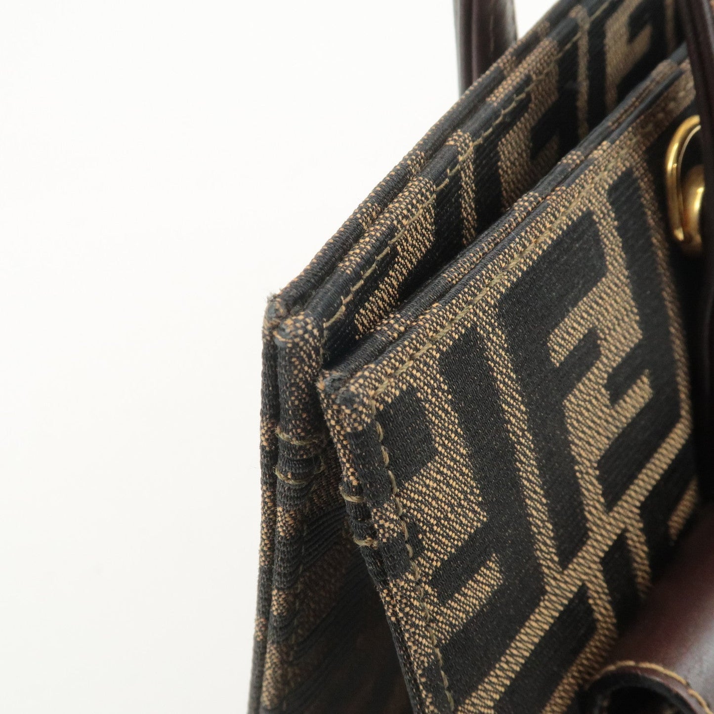 FENDI Zucca Canvas Leather Boston Bag Hand Bag Brown Black  d