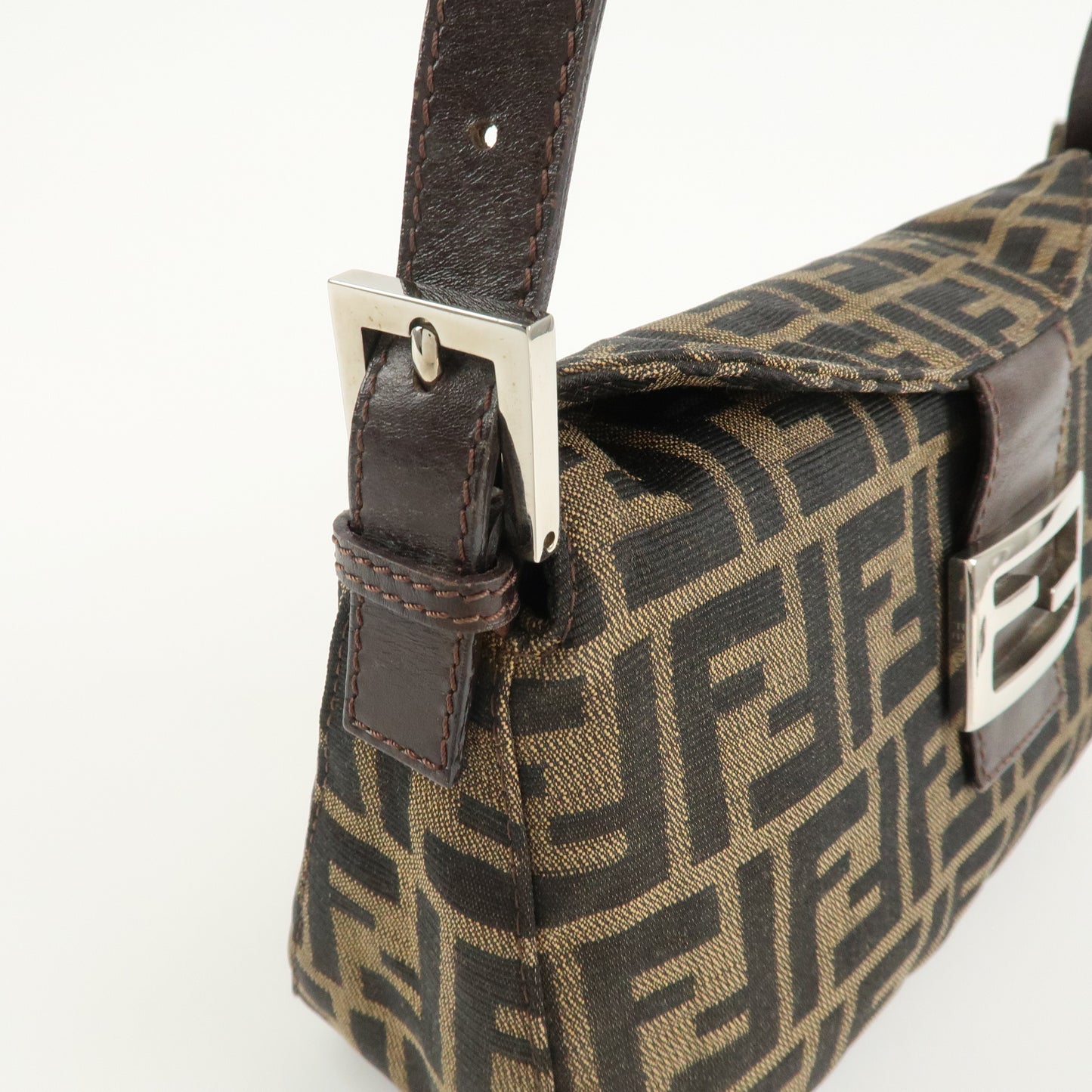 FENDI Zucca Canvas Leather Shoulder Bag Brown Black 26725  d