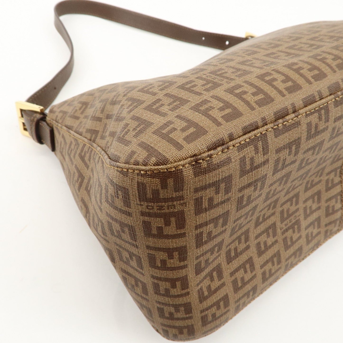 FENDI Mamma Baguette Zucchino Canvas PVC Leather Shoulder Bag  d
