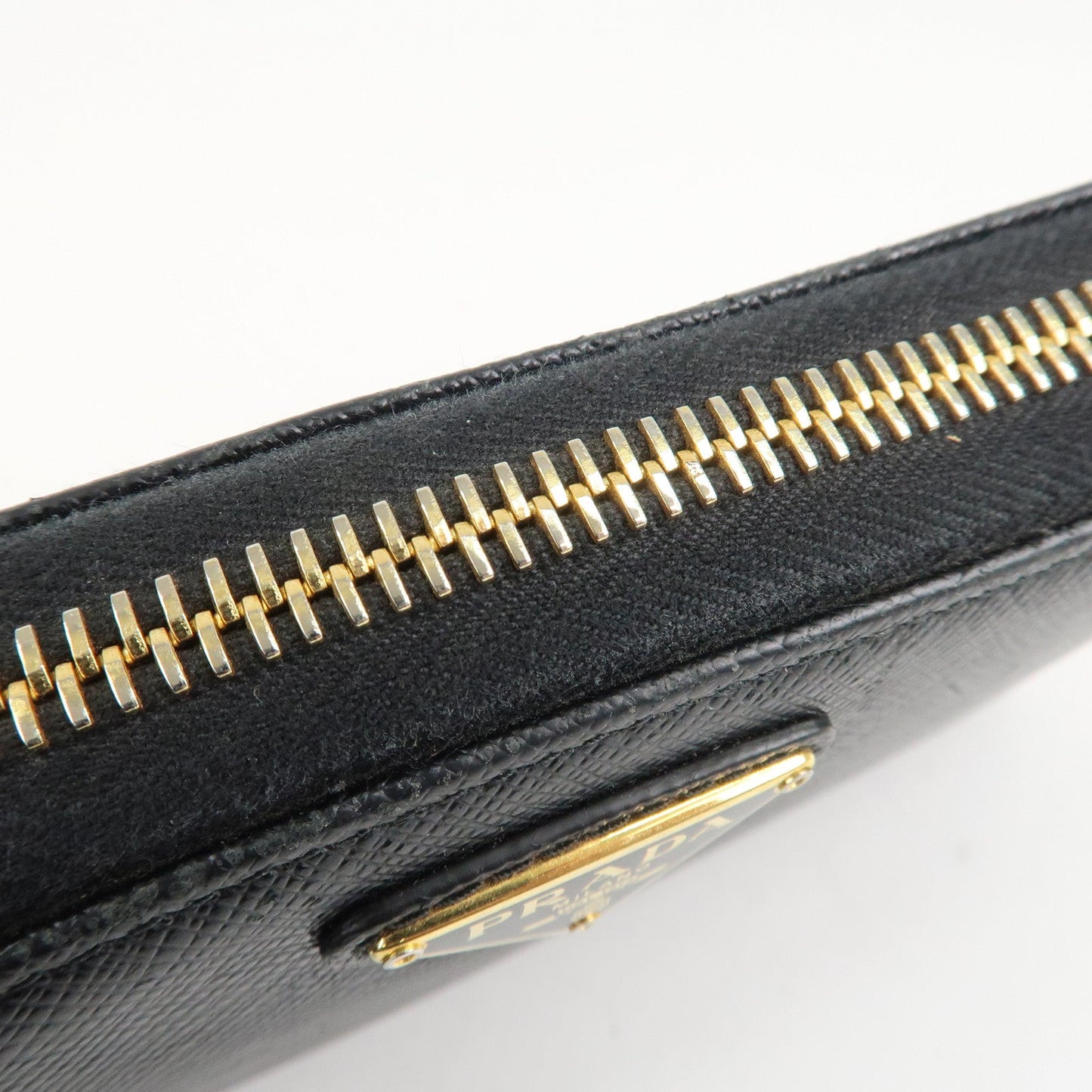 PRADA Saffiano Leather Round Zipper Long Wallet Black 1M0506  d