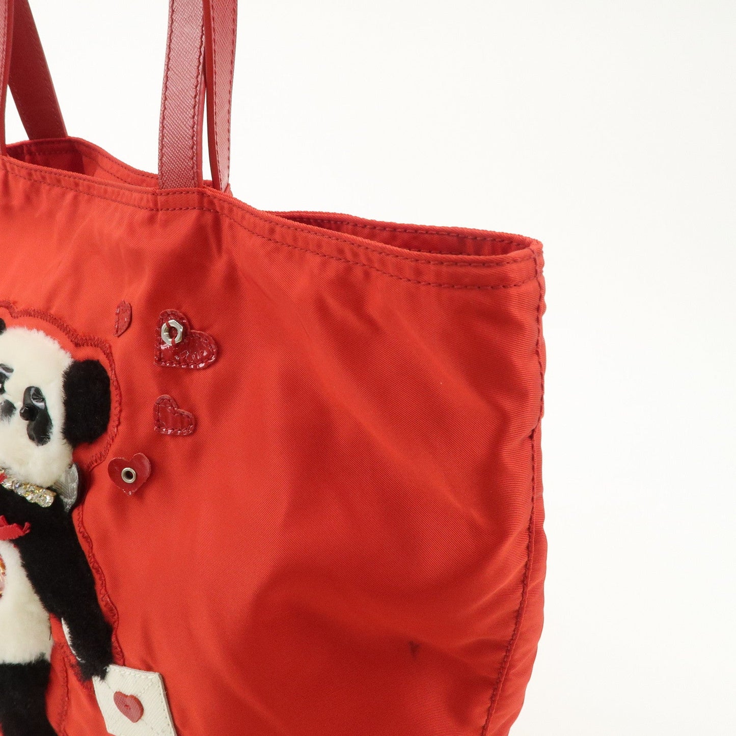 PRADA Nylon Leaather Panda Tote Bag Shoudler Bag Red BR4249  d