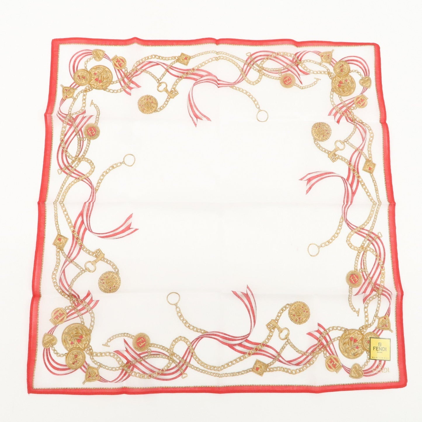 FENDI Set of 5 Cotton 100% Handkerchief White Navy Red Black  d