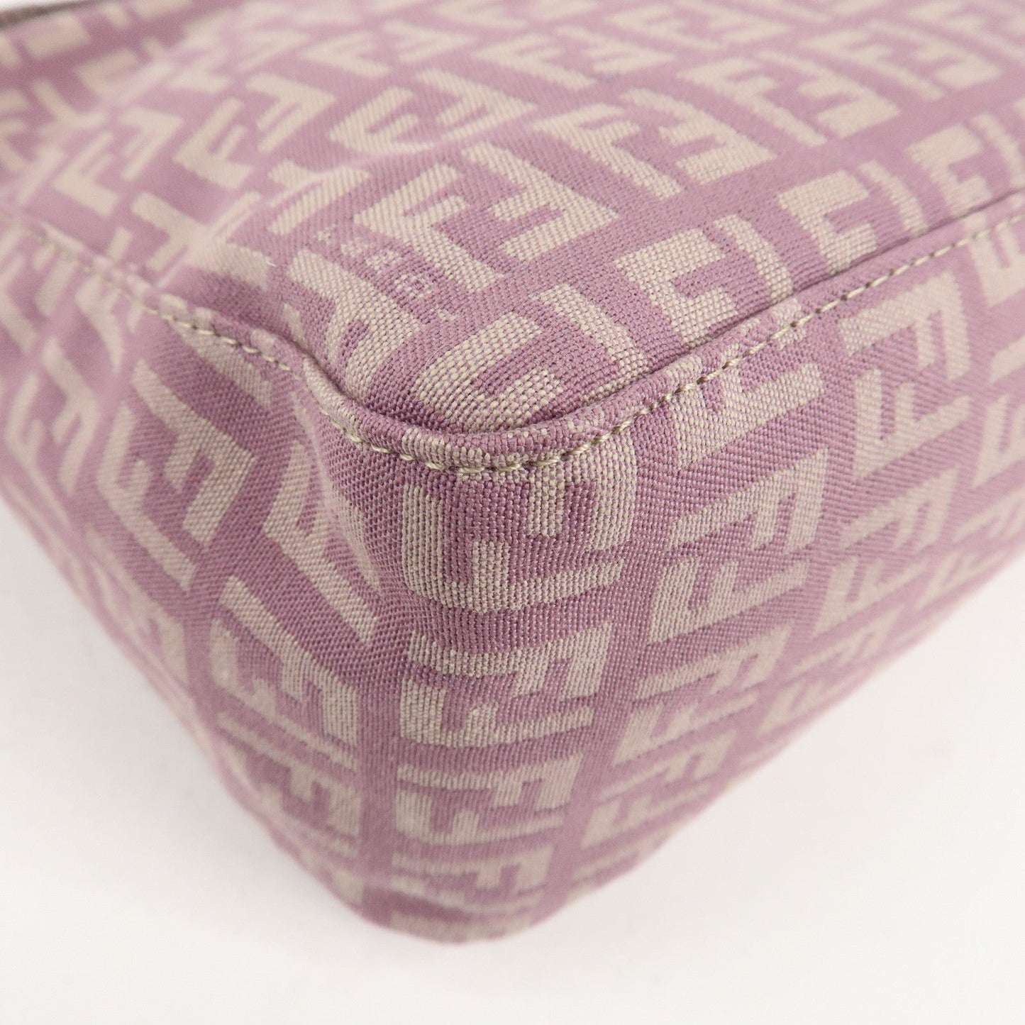 Auth FENDI  Zucchino Canvas Leather Hand Bag Pouch Purple Beige 8N0005  d F/S  d