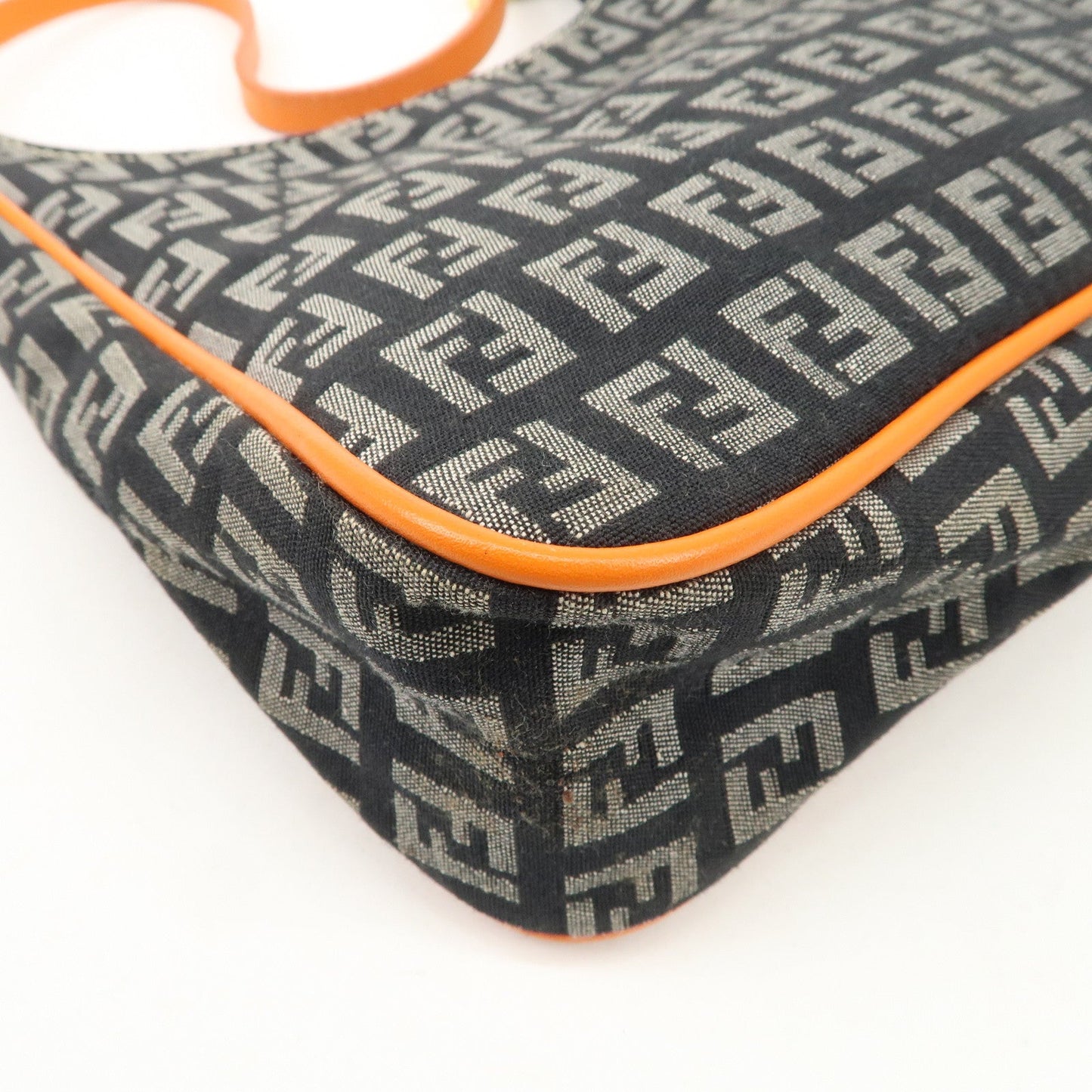 FENDI Zucchino Canvas Leather Shoulder Bag Black White 8BR157  d