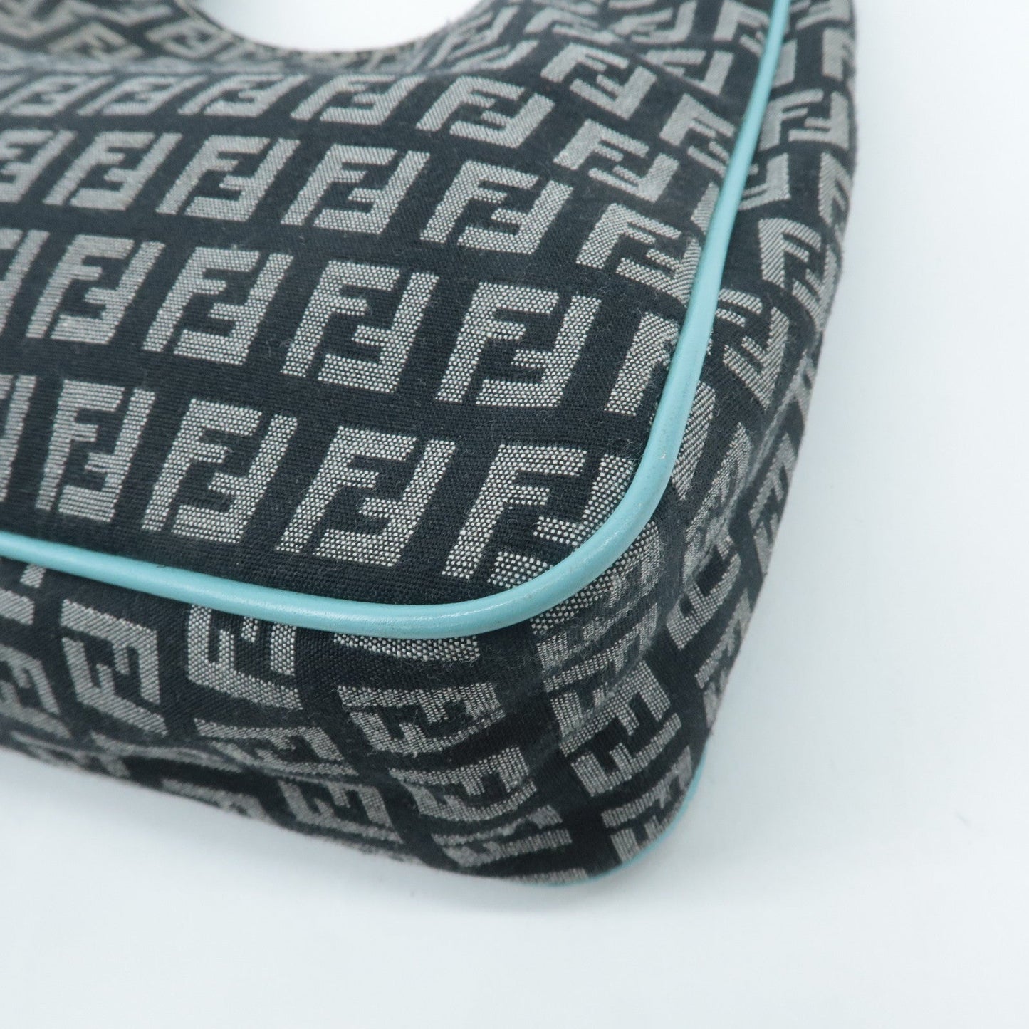 FENDI Zucchino Canvas Leather Shoulder Bag Black White Blue 8BR158  d