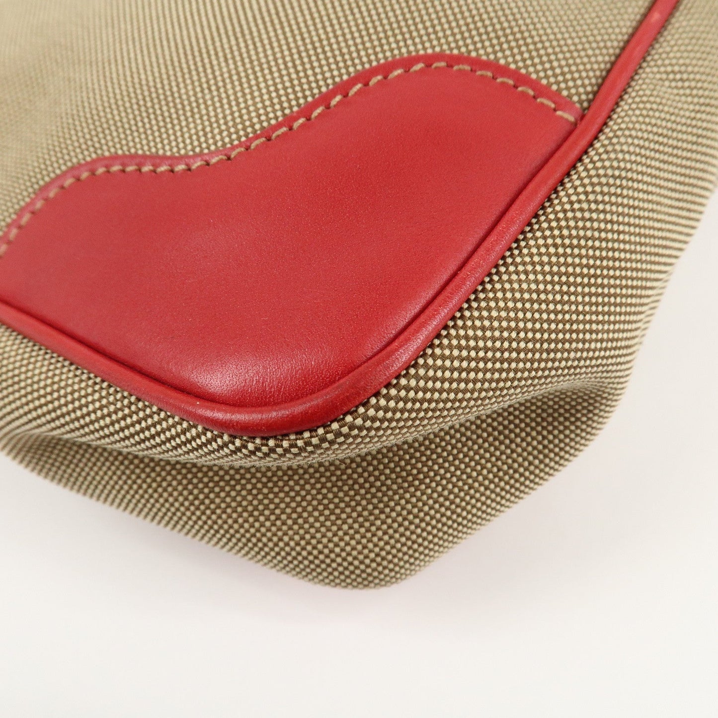 PRADA Logo Jacquard Leather Shoulder Bag Beige Red  d
