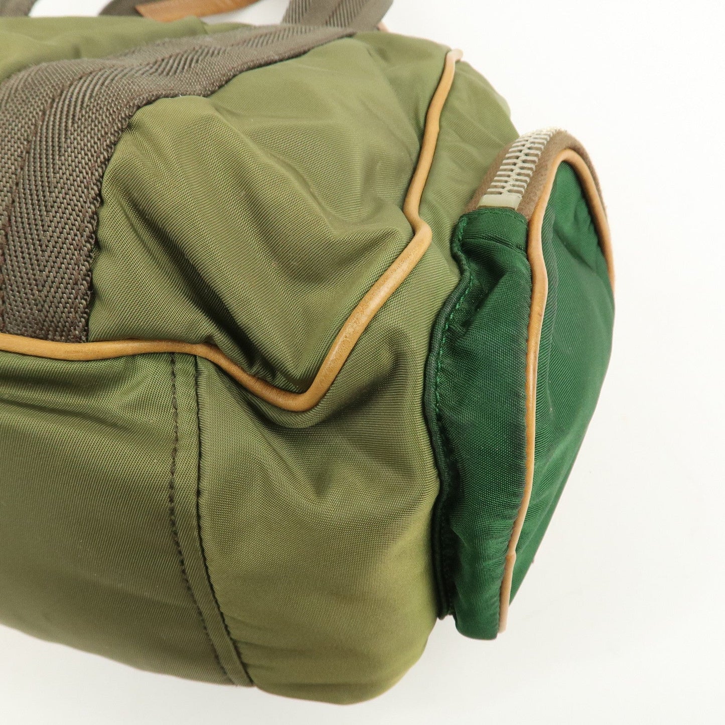 PRADA Nylon Leather Shoulder Bag Khaki Brown Green  d