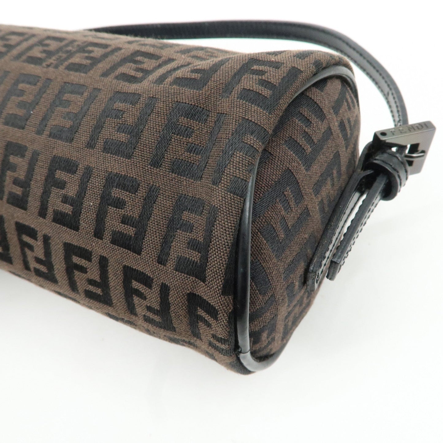 FENDI Zucchino Canvas Leather Pouch Hand Bag Black Brown 7N0016  d