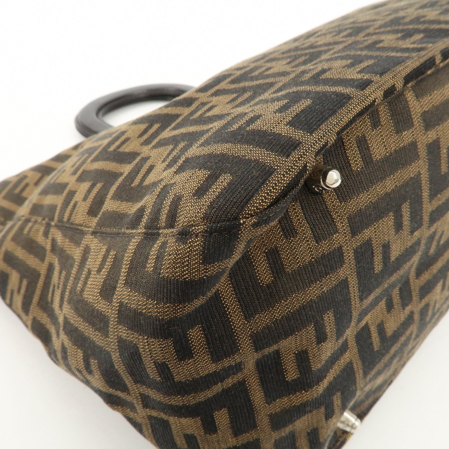 FENDI Zucca Canvas Leather Tote Bag Brown Black 26329  d