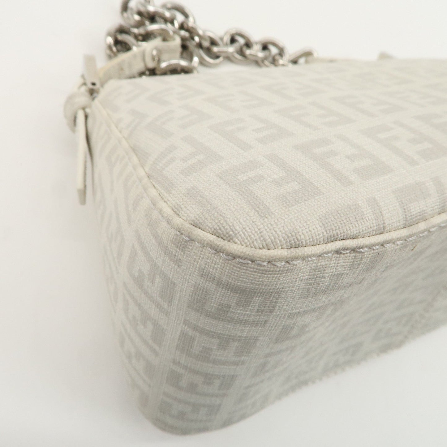 FENDI Mini Mamma Baguette Zucchino Canvas Leather Shoulder Bag  d