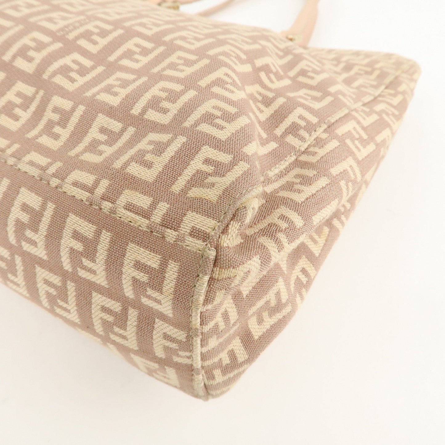 FENDI Zucchino Canvas Leather Tote Bag Pink Beige 8BH133  d