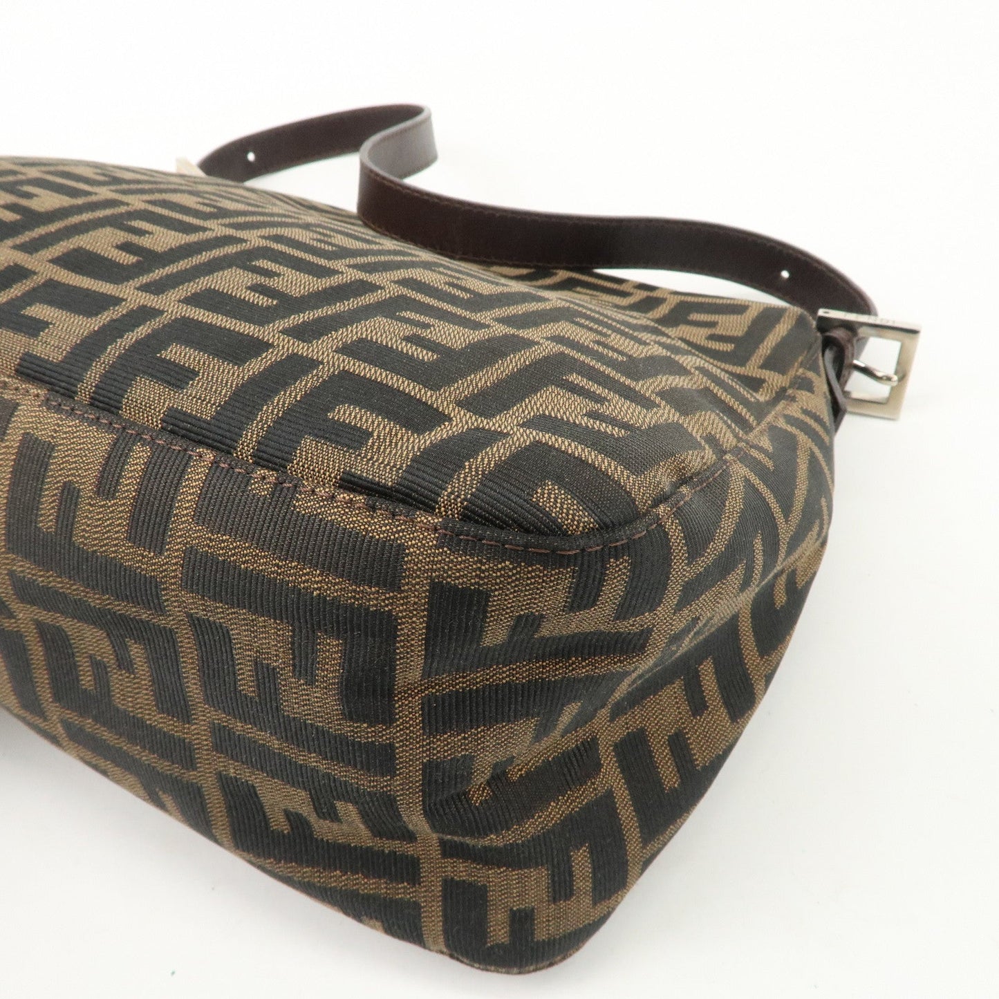 FENDI Mamma Baguette Canvas Leather Shoulder Bag Silver HDW 26325  d