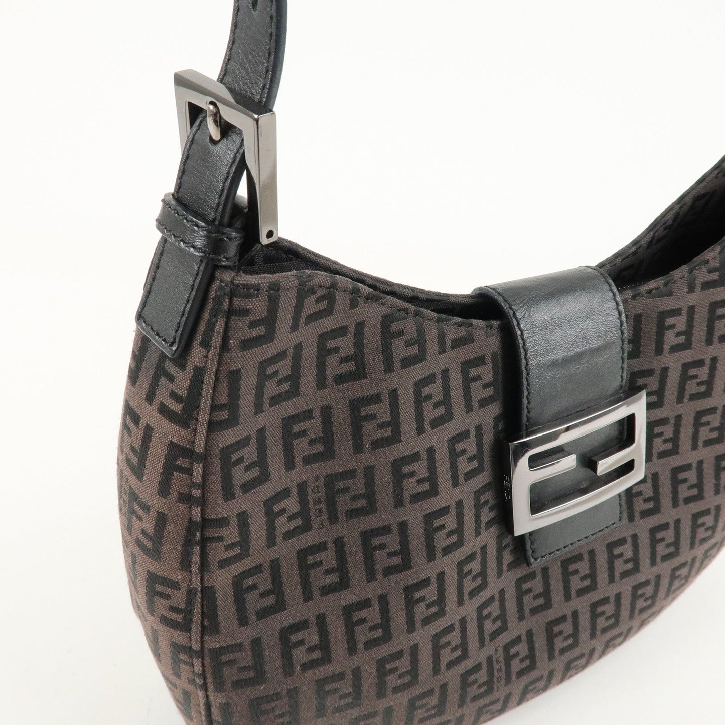 FENDI Zucchino Canvas Leather Shoulder Bag Brown Black 8BR036  d