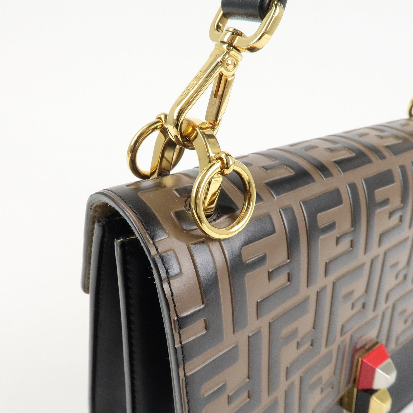 FENDI Zucca KAN I Leather 2Way Bag Hand Bag Brown Black 8BT283  d