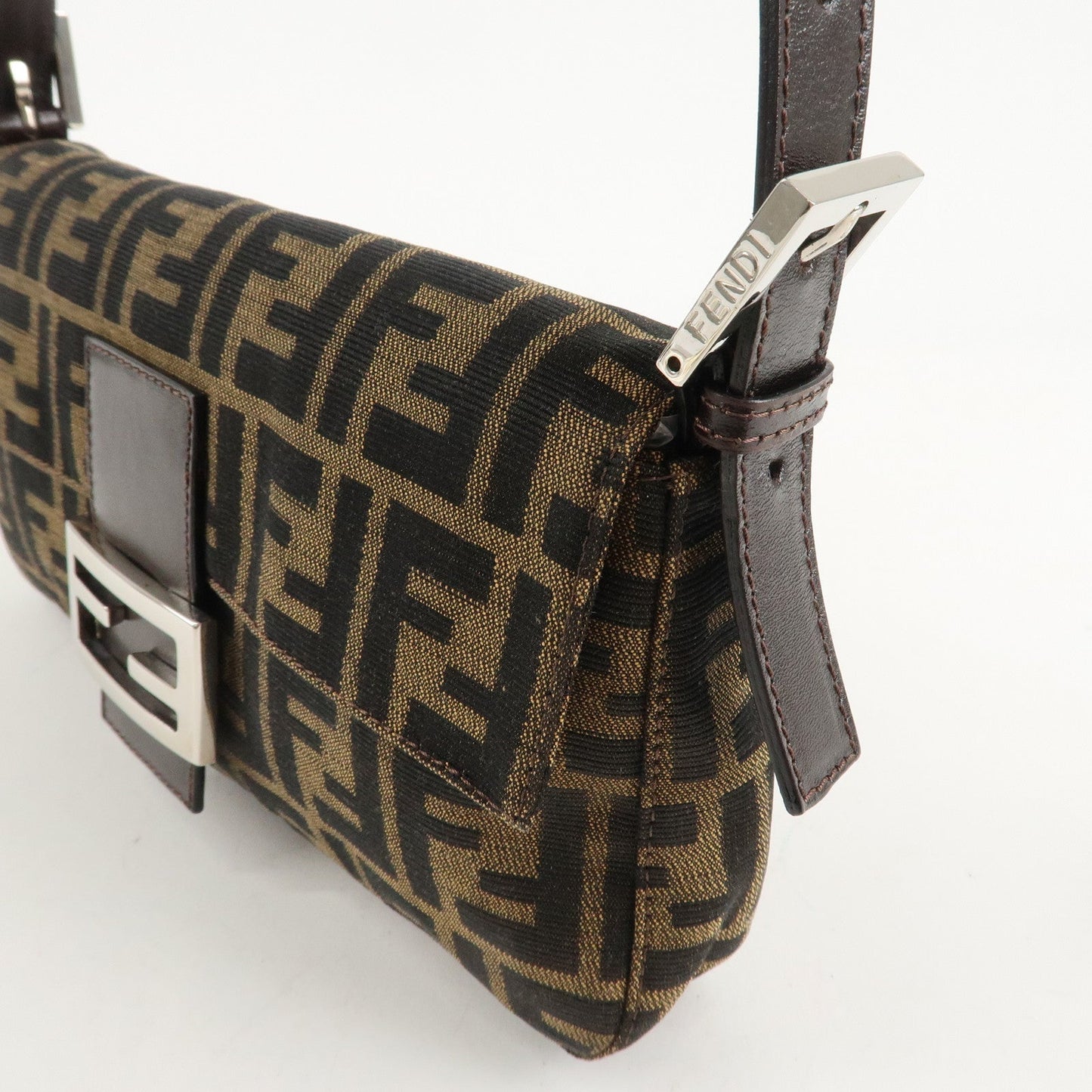 FENDI Mamma Baguette Zucca Canvas Leathr Shoulder Bag 214526424099  d
