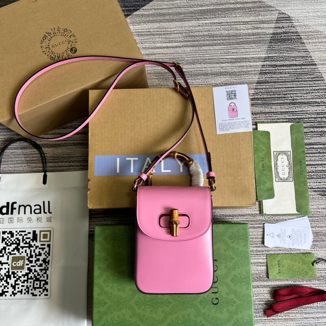 gg Bamboo Mini Handbag Pink For Women, Women’s Bags 6in/16cm gg 702106 UZY0T 5814