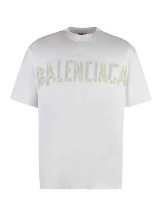 Luxury Balenciaga Trending 2025 Tape Type Logo Medium Fit Short Sleeve T-Shirt White