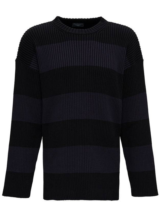 Luxury Balenciaga Trending 2025 Back BB Logo Stripe Cotton Knit Top Black